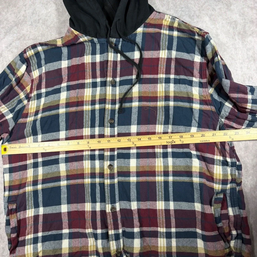 PacSun Mens XL Hooded Flannel Shirt Plaid Button Up Long Sleeve Multi Color
